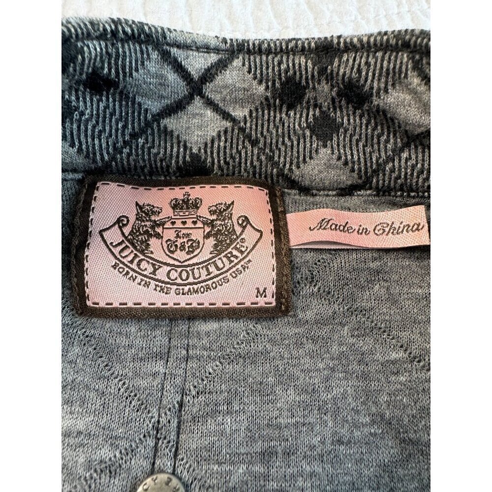 Juicy Couture Grey Puff Sleeve Full Zip Jacket SZ M Pockets Y2K 2000s - Picture 4 of 11
